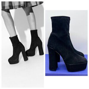 Stuart Weitzman Skyhigh 145 Platform Boot Ankle Bootie Black Suede Wms US10.5